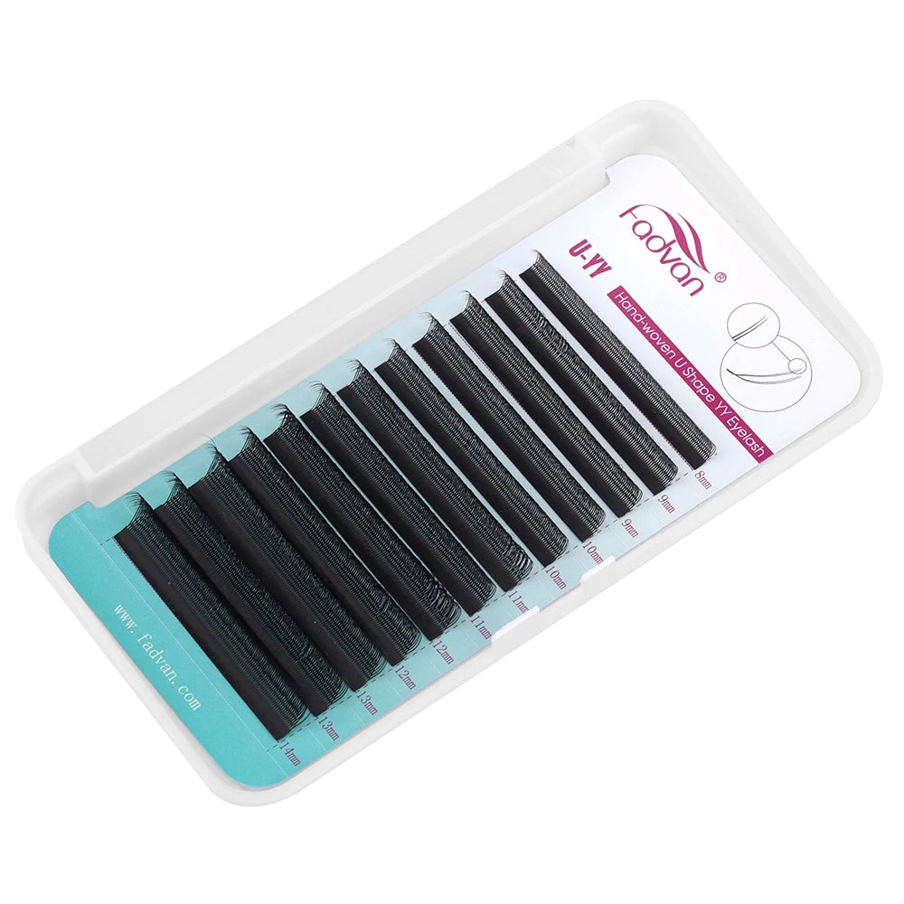 FADVAN U forma YY pestañas de extensión de doble punta C/D rizo prefabricado volumen ventilador pestañas naturales suaves y tenues pestañas postizas