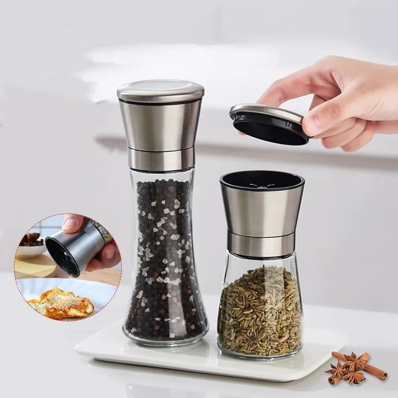 Molinillo de pimienta de 180/200ML, botella de especias de vidrio de acero inoxidable, molinillo de sal y pimienta, molinillo de especias Manual, utensilios de cocina para el hogar