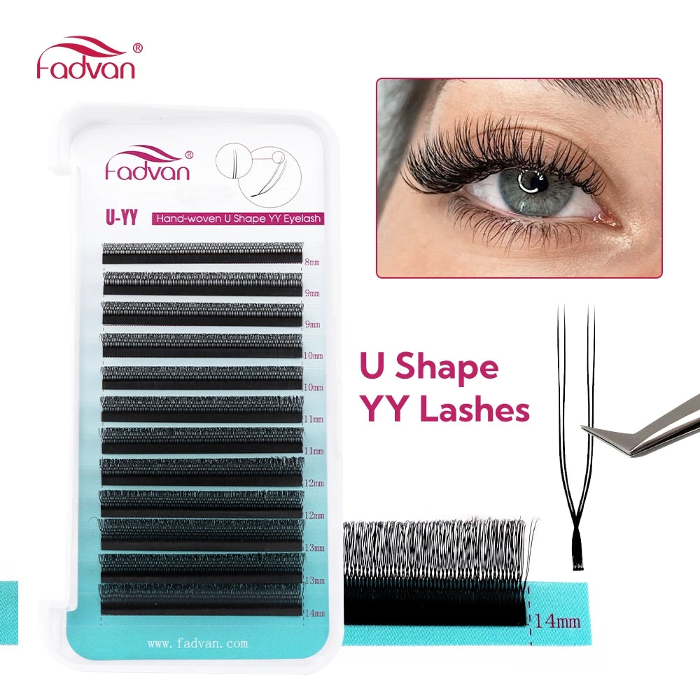 FADVAN U forma YY pestañas de extensión de doble punta C/D rizo prefabricado volumen ventilador pestañas naturales suaves y tenues pestañas postizas