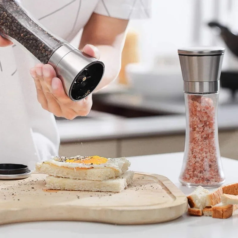 Molinillo de pimienta de 180/200ML, botella de especias de vidrio de acero inoxidable, molinillo de sal y pimienta, molinillo de especias Manual, utensilios de cocina para el hogar