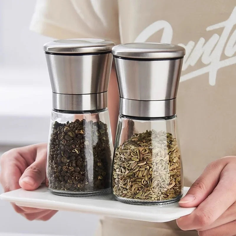Molinillo de pimienta de 180/200ML, botella de especias de vidrio de acero inoxidable, molinillo de sal y pimienta, molinillo de especias Manual, utensilios de cocina para el hogar