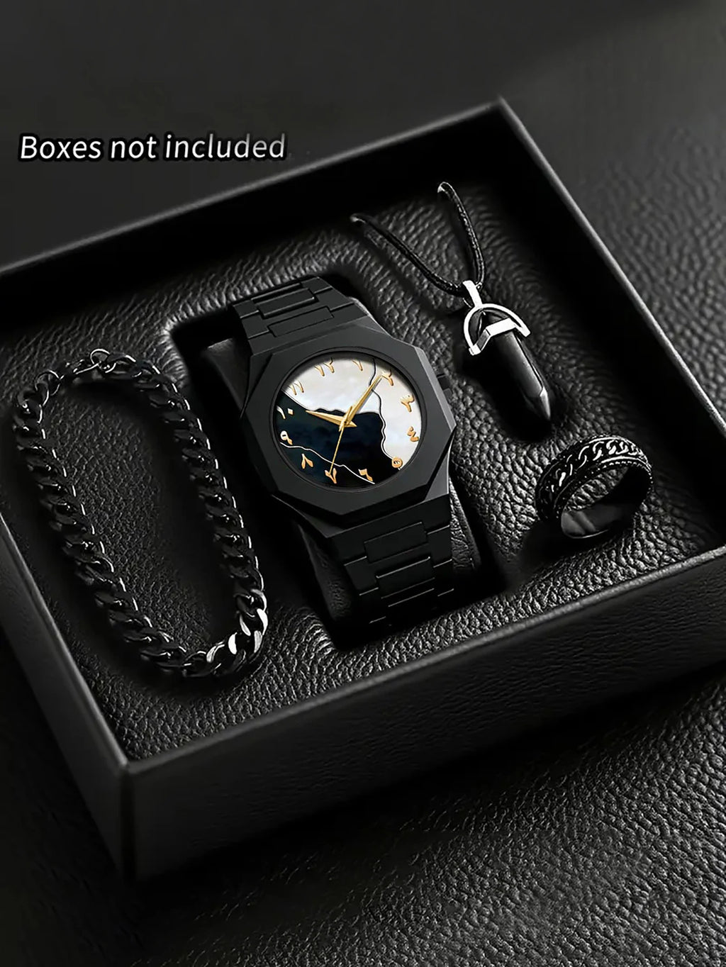 Set de Reloj + Pulsera + Collar + Anillo para Hombre
