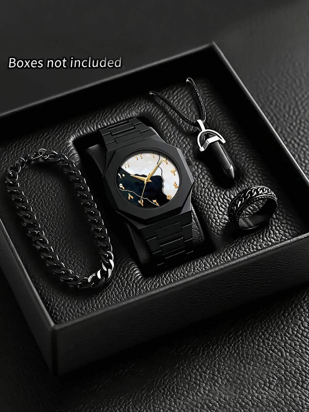 Set de Reloj + Pulsera + Collar + Anillo para Hombre