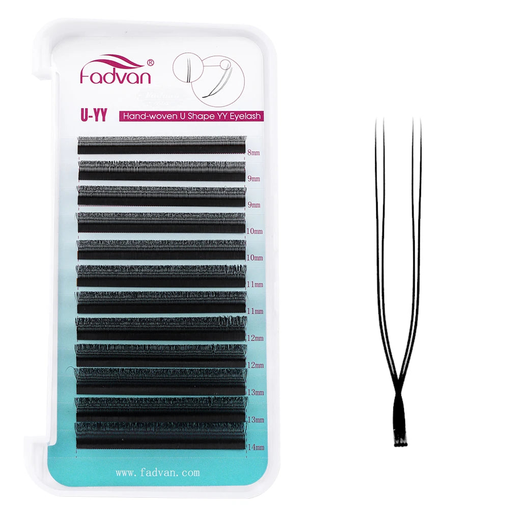 FADVAN U forma YY pestañas de extensión de doble punta C/D rizo prefabricado volumen ventilador pestañas naturales suaves y tenues pestañas postizas