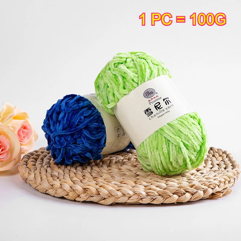 Hilo de terciopelo de chenilla de 100g y 6mm, hilo de punto grueso de lana para ganchillo, bufanda DIY, sombrero, muñecas, manta, ropa, hilo de felpa de poliéster para bebé