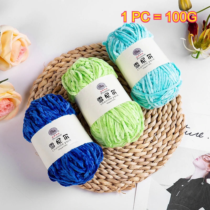 Hilo de terciopelo de chenilla de 100g y 6mm, hilo de punto grueso de lana para ganchillo, bufanda DIY, sombrero, muñecas, manta, ropa, hilo de felpa de poliéster para bebé