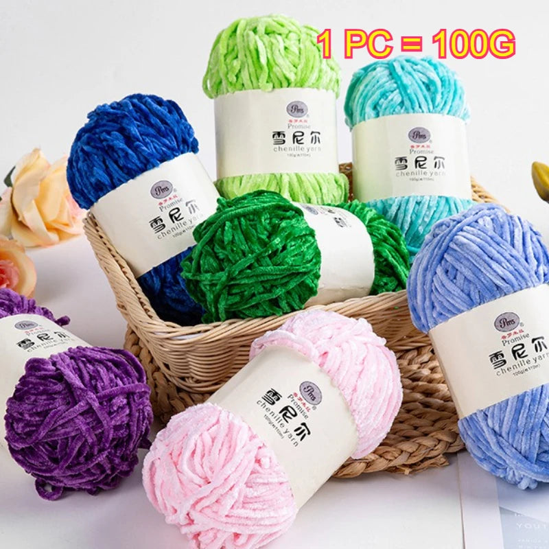 Hilo de terciopelo de chenilla de 100g y 6mm, hilo de punto grueso de lana para ganchillo, bufanda DIY, sombrero, muñecas, manta, ropa, hilo de felpa de poliéster para bebé