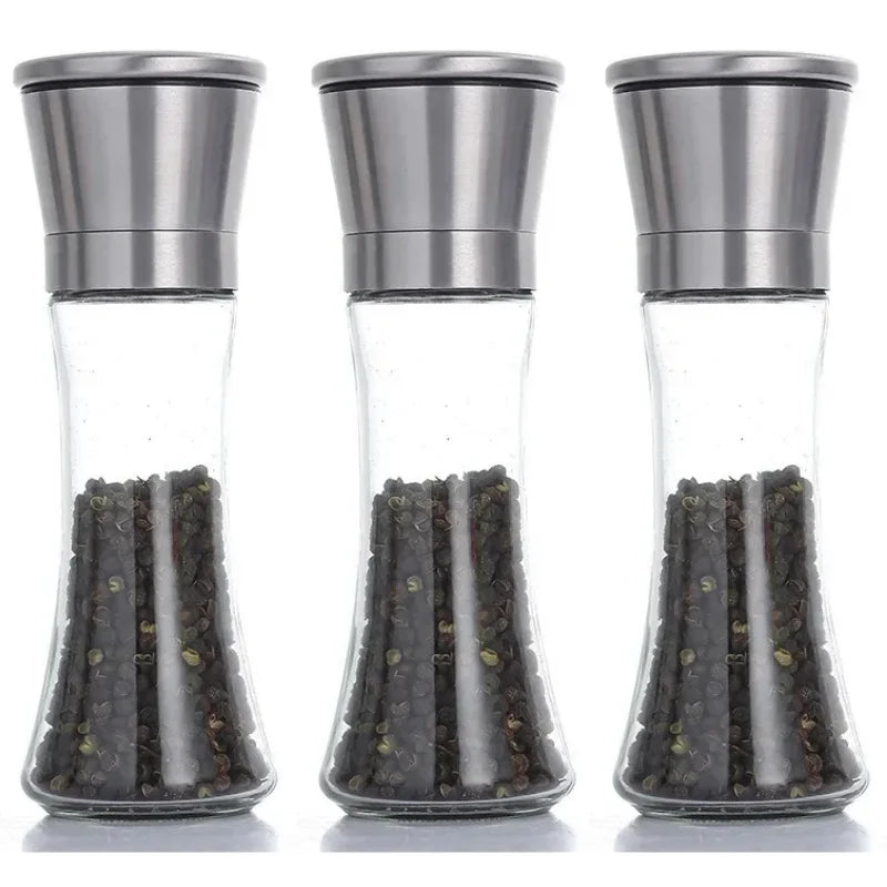 Molinillo de pimienta de 180/200ML, botella de especias de vidrio de acero inoxidable, molinillo de sal y pimienta, molinillo de especias Manual, utensilios de cocina para el hogar