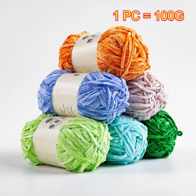 Hilo de terciopelo de chenilla de 100g y 6mm, hilo de punto grueso de lana para ganchillo, bufanda DIY, sombrero, muñecas, manta, ropa, hilo de felpa de poliéster para bebé