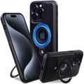 Funda magnética de cuero con soporte de anillo de Metal plegable para Magsafe IPhone 17 Air 16 15 14 13 Pro Max Plus 17Pro Mag cubierta de soporte seguro